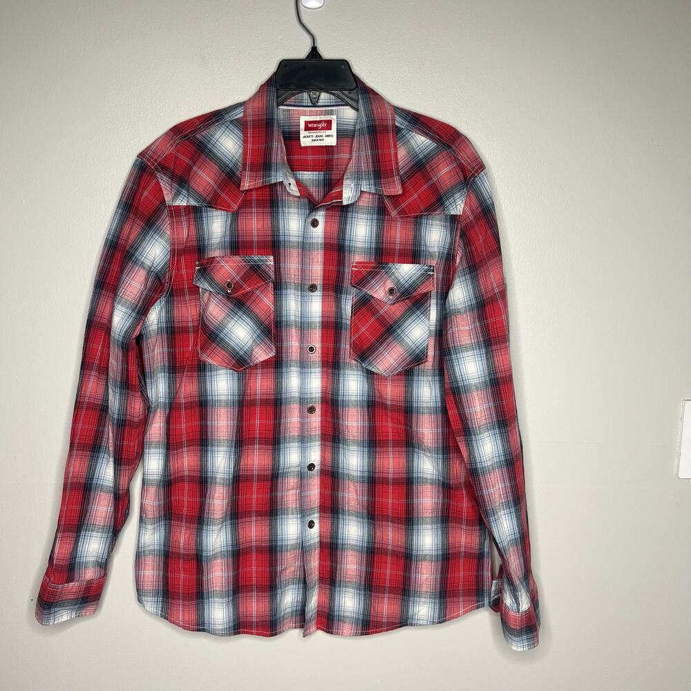 Wrangler Men’s Western Snap Plaid Long Sleeve Shirt Size Large‎ Rodeo Texas